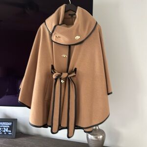Rachel Zoe Belted Wool Cape w/ Leather Trim